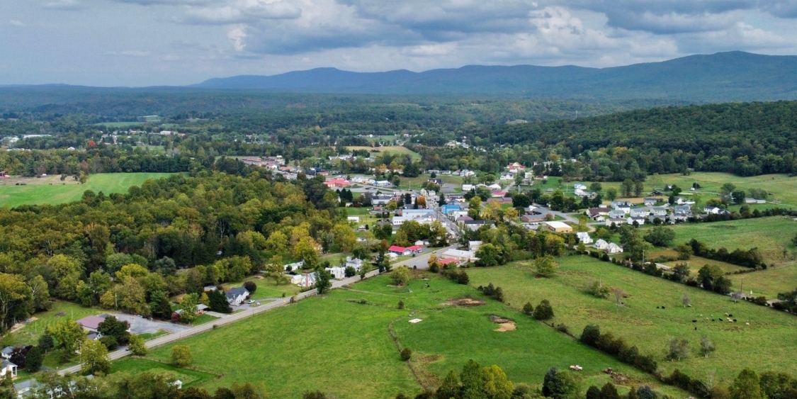 An aerial photo of the town of Wardensville