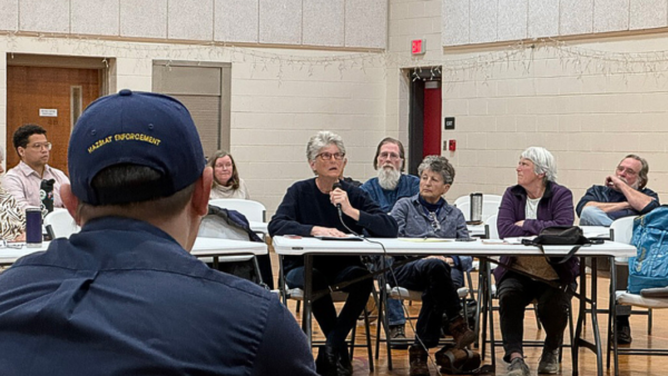 Local community members gather at a public meeting about Mountain Valley Pipeline